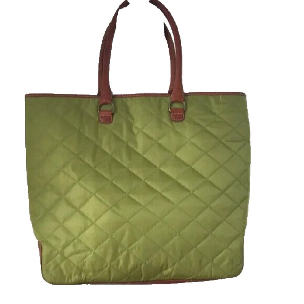J. Crew Quilted Olive Green Nylon Leather Packable Purse Bag Tote